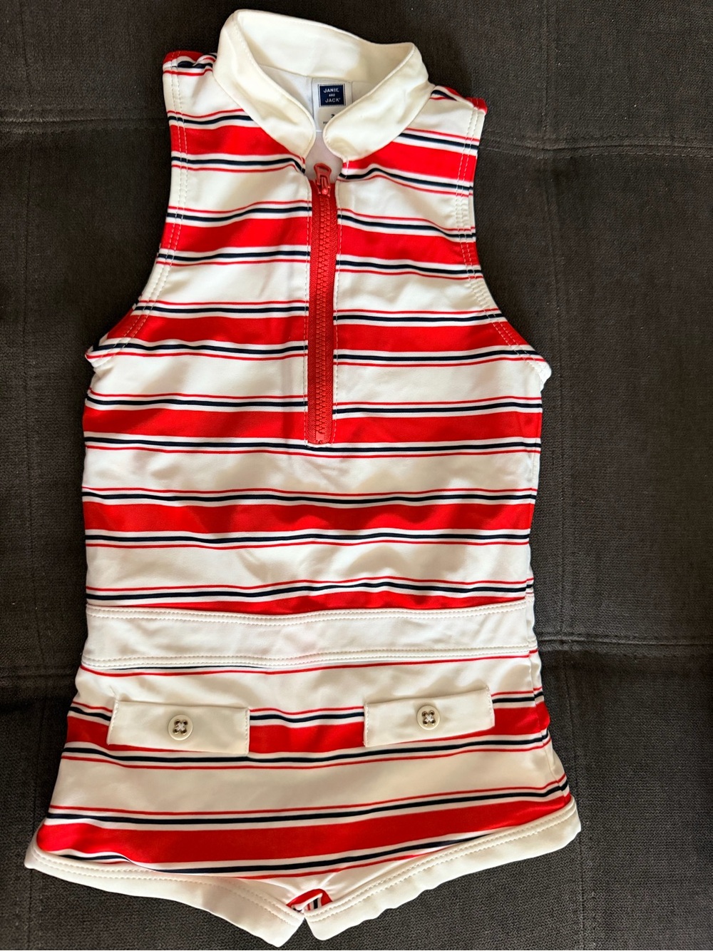 Janie and Jack Red & White Striped Sleeveless One-Piece Swim